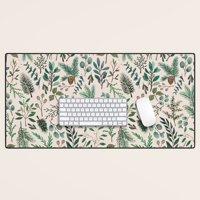 Winter Eucalyptus and Berry Pattern Desk Mat Gallery Image 1