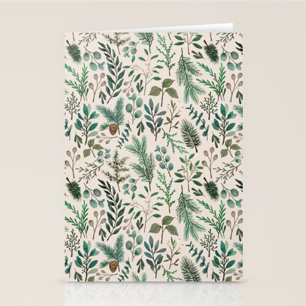 Winter Eucalyptus and Berry Pattern Stationery Card Gallery Image 2