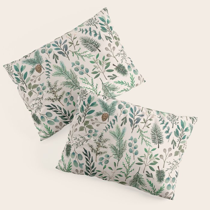 Winter Eucalyptus and Berry Pattern Pillow Sham Gallery Image 1