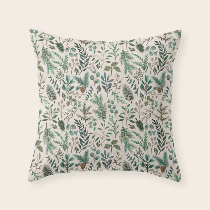 Winter Eucalyptus and Berry Pattern Throw Pillow Gallery Image 6