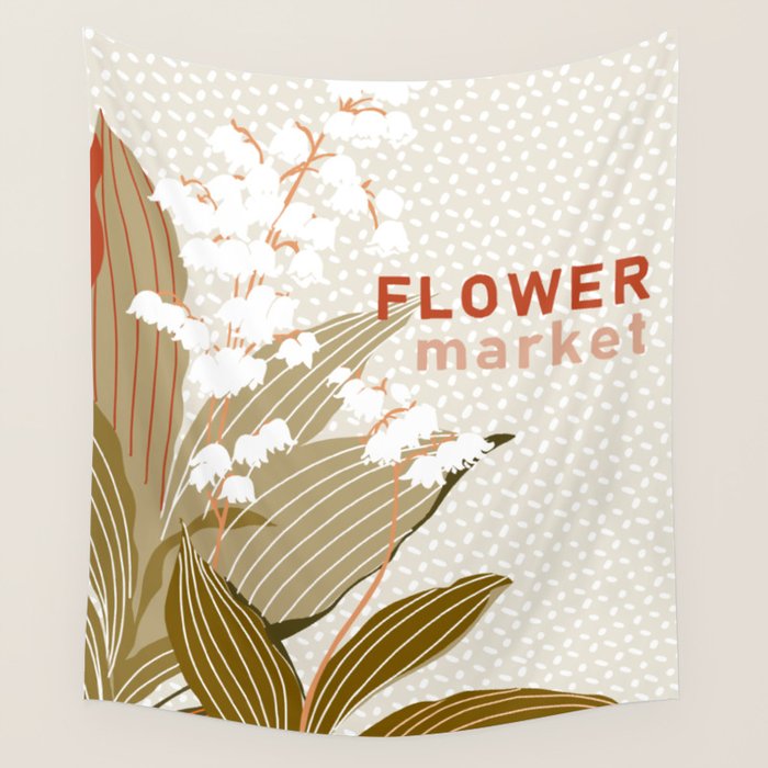 Flowers market: lily of the valley earthy toned Wall Tapestry Gallery Image 4