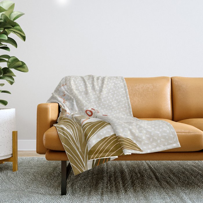 Flowers market: lily of the valley earthy toned Throw Blanket Gallery Image 1