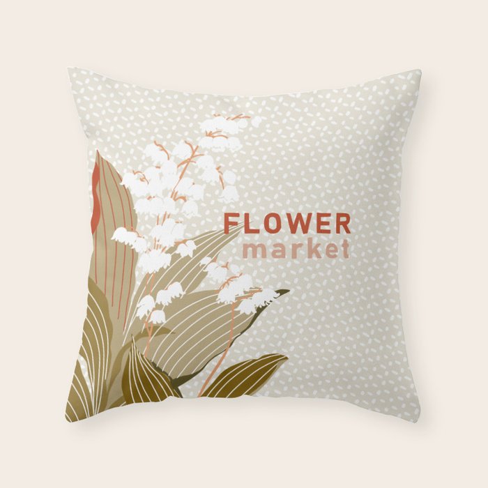 Flowers market: lily of the valley earthy toned Throw Pillow Gallery Image 1