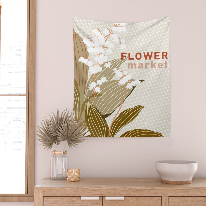 Flowers market: lily of the valley earthy toned Wall Tapestry Gallery Image 2