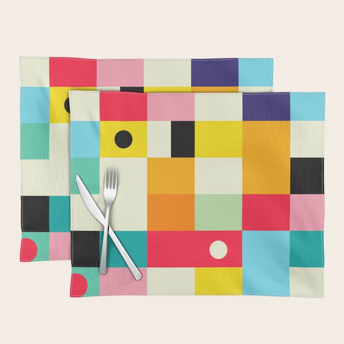 Geometric Bauhaus Pattern | Retro Arcade Video Game | Abstract Shapes Placemat Gallery Image 1
