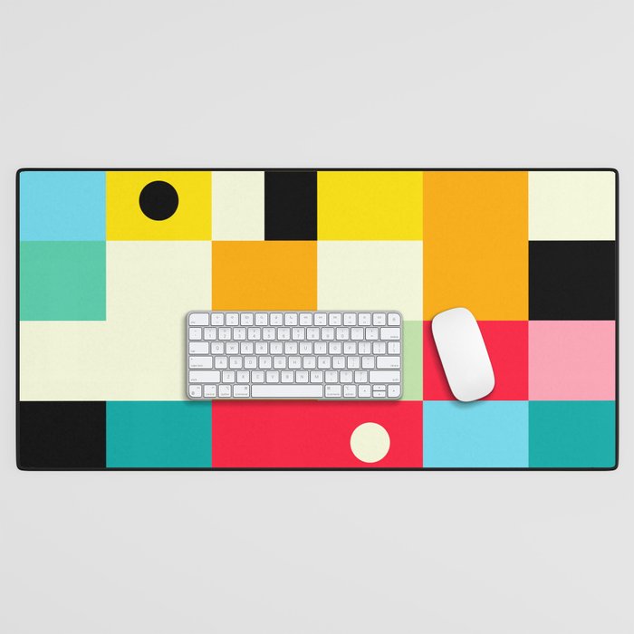 Geometric Bauhaus Pattern | Retro Arcade Video Game | Abstract Shapes Desk Mat Gallery Image 1