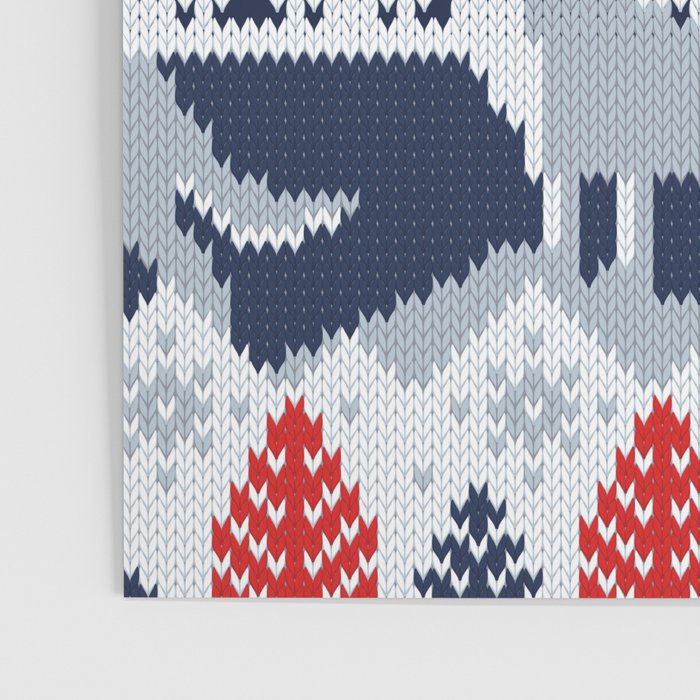 Fair isle knitting grey wolf // navy blue and grey wolves red moons and pine trees Poster Gallery Image 3