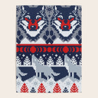 Fair isle knitting grey wolf // navy blue and grey wolves red moons and pine trees Poster Gallery Image 4