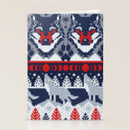 Fair isle knitting grey wolf // navy blue and grey wolves red moons and pine trees Stationery Card Gallery Image 2