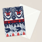 Fair isle knitting grey wolf // navy blue and grey wolves red moons and pine trees Stationery Card Gallery Image 2