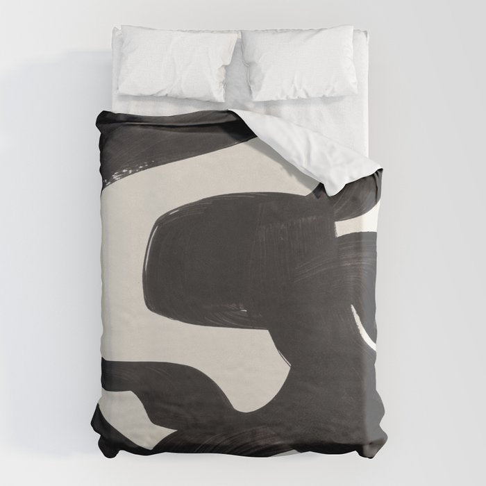Mid Century Modern Minimalist Abstract Art Brush Strokes Black & White Ink Art Maze Duvet Cover Gallery Image 6