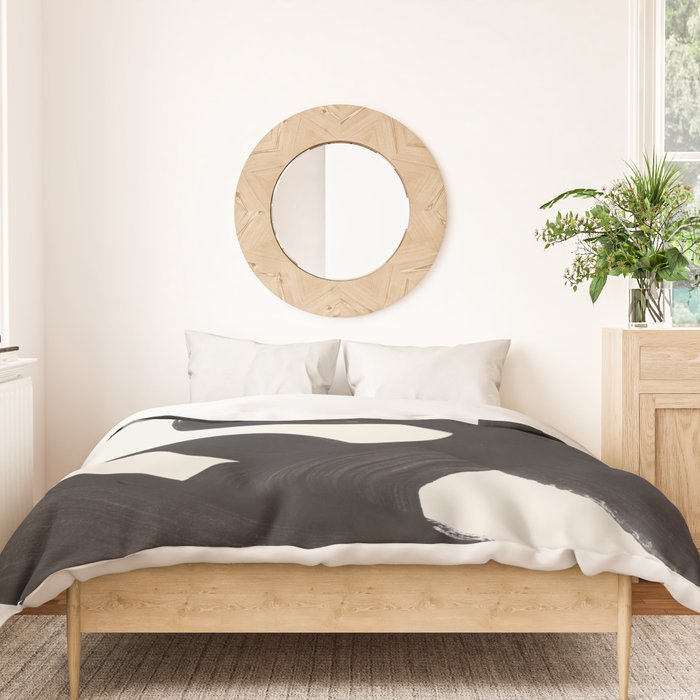 Mid Century Modern Minimalist Abstract Art Brush Strokes Black & White Ink Art Maze Duvet Cover Gallery Image 3
