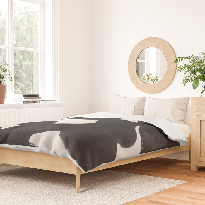 Mid Century Modern Minimalist Abstract Art Brush Strokes Black & White Ink Art Maze Duvet Cover Gallery Image 2