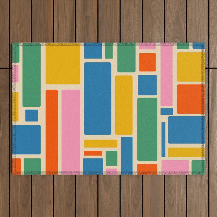 Modulus Colorful Retro Geometric Pattern Outdoor Rug Gallery Image 1