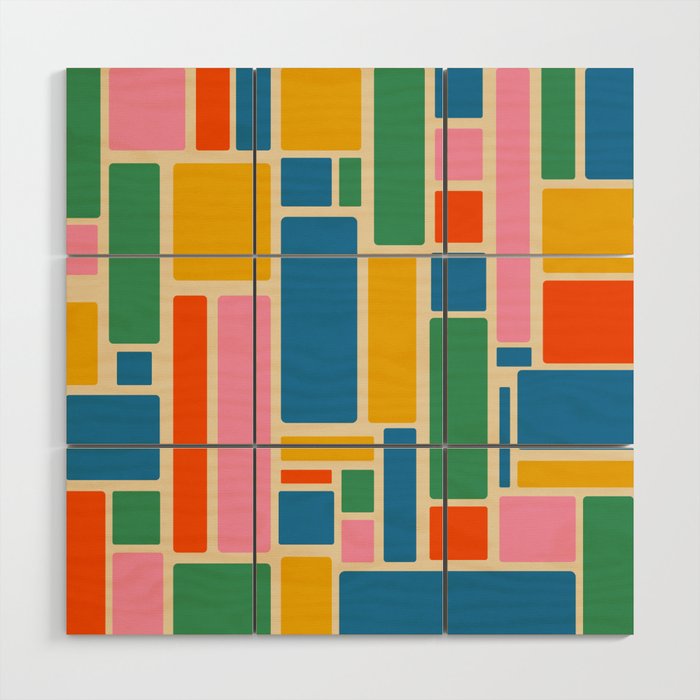 Modulus Colorful Retro Geometric Pattern Wood Wall Art Gallery Image 1