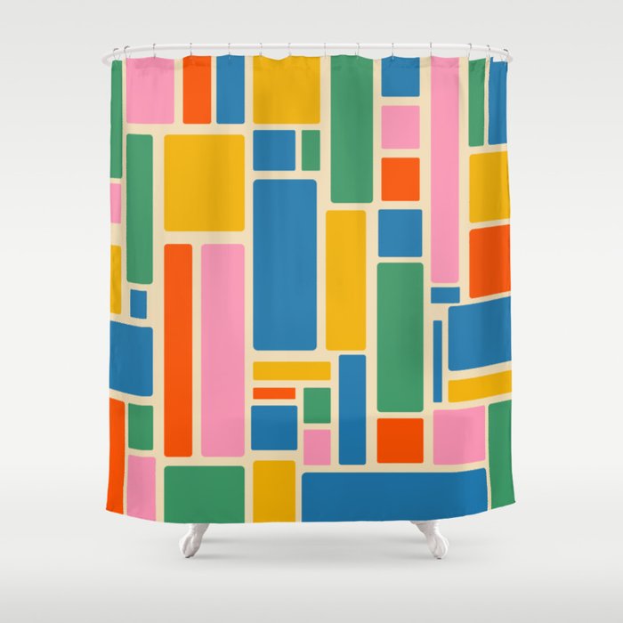 Modulus Colorful Retro Geometric Pattern Shower Curtain Gallery Image 1