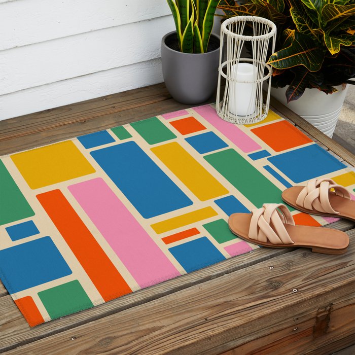 Modulus Colorful Retro Geometric Pattern Outdoor Rug Gallery Image 2