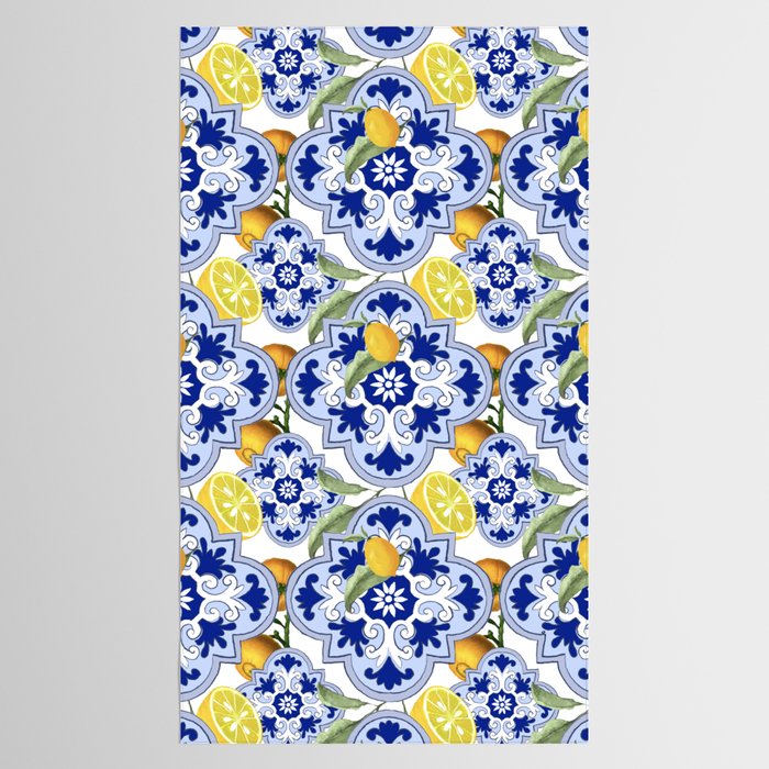 Summer citrus ,floral Mediterranean style ,lemon fruit pattern  Tablecloth Gallery Image 2