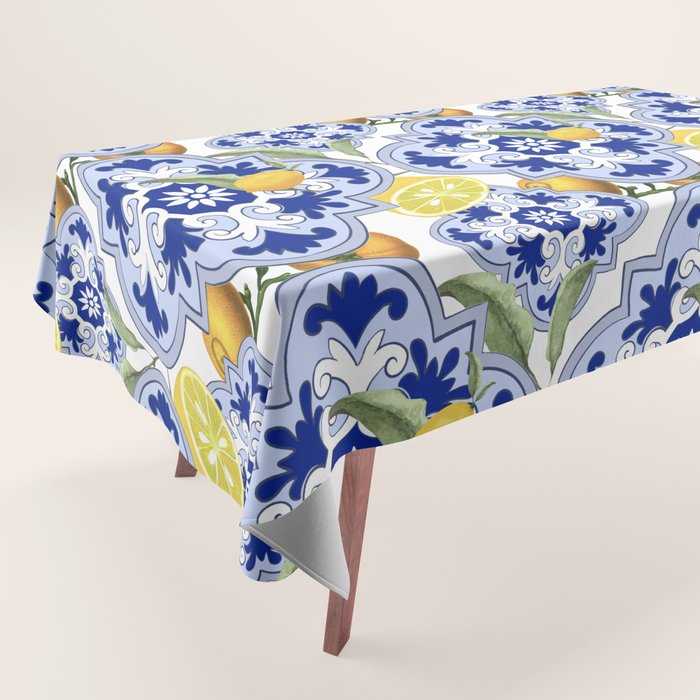 Summer citrus ,floral Mediterranean style ,lemon fruit pattern  Tablecloth Gallery Image 1