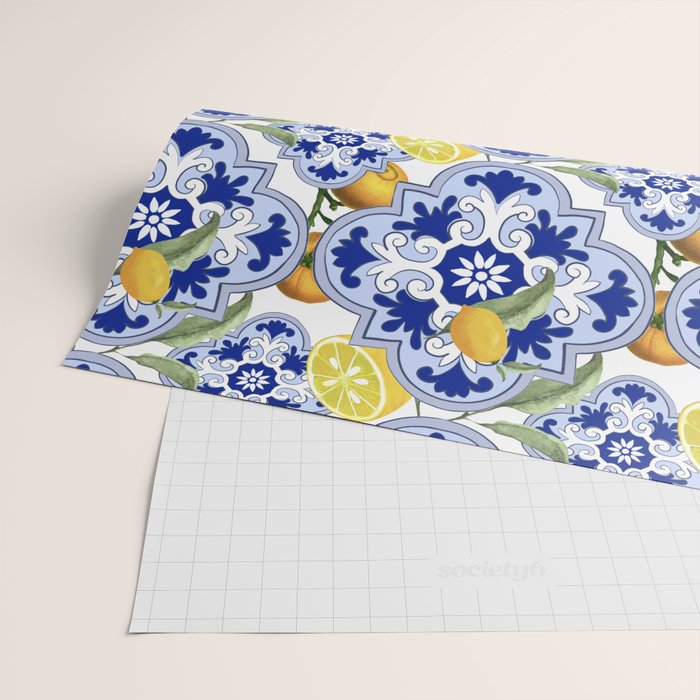 Summer citrus ,floral Mediterranean style ,lemon fruit pattern  Wrapping Paper Gallery Image 2