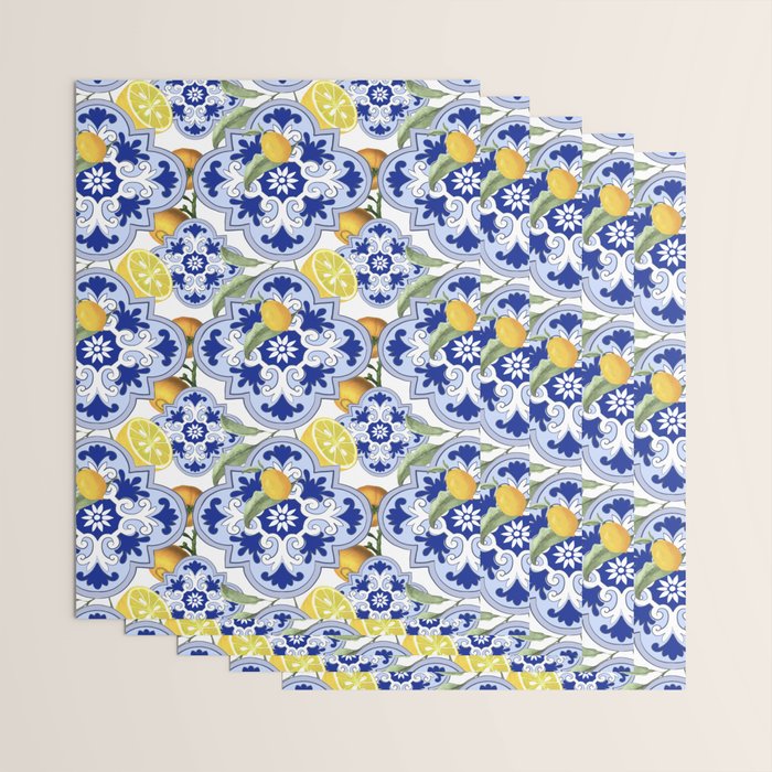 Summer citrus ,floral Mediterranean style ,lemon fruit pattern  Wrapping Paper Gallery Image 3