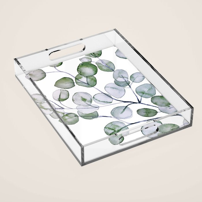 Eucalyptus Green Watercolor Acrylic Tray Gallery Image 1