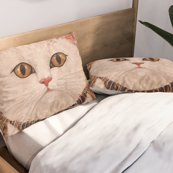 Gustav Klimt Style White Cat with Black and Gold Collar Pillow Sham Gallery Image 2