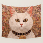 Gustav Klimt Style White Cat with Black and Gold Collar Wall Tapestry Gallery Image 4