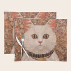 Gustav Klimt Style White Cat with Black and Gold Collar Placemat Gallery Image 1