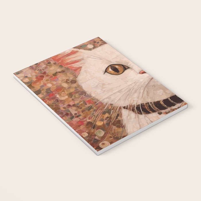 Gustav Klimt Style White Cat with Black and Gold Collar Notebook Gallery Image 3