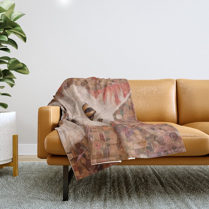 Gustav Klimt Style White Cat with Black and Gold Collar Throw Blanket Gallery Image 1