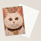 Gustav Klimt Style White Cat with Black and Gold Collar Stationery Card Gallery Image 2