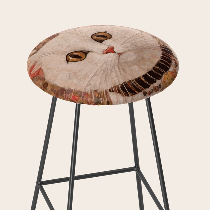 Gustav Klimt Style White Cat with Black and Gold Collar Stool Gallery Image 2