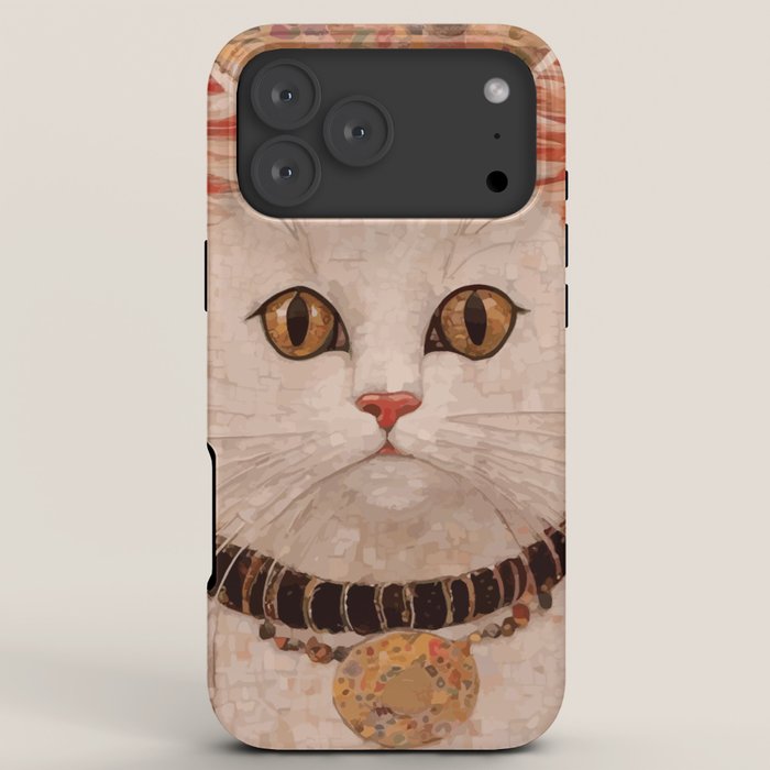 Gustav Klimt Style White Cat with Black and Gold Collar iPhone Case Gallery Image 8