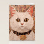 Gustav Klimt Style White Cat with Black and Gold Collar Stationery Card Gallery Image 2