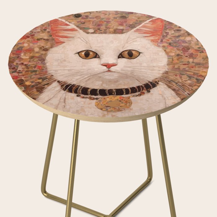Gustav Klimt Style White Cat with Black and Gold Collar Side Table Gallery Image 2