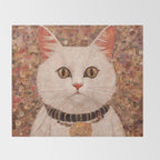 Gustav Klimt Style White Cat with Black and Gold Collar Throw Blanket Gallery Image 2