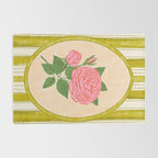 Vintage Rose Illustration with Striped Frame Rug Gallery Image 2