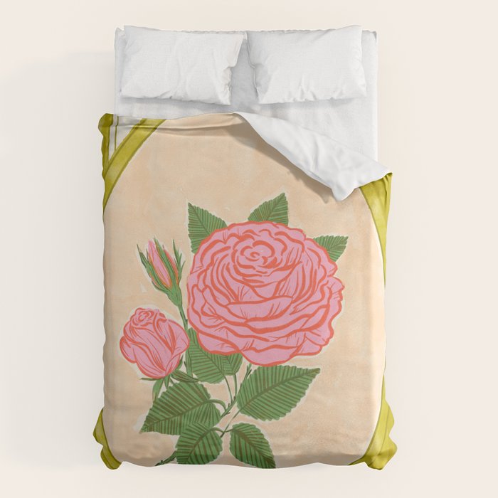 Vintage Rose Illustration with Striped Frame Duvet Cover Gallery Image 6