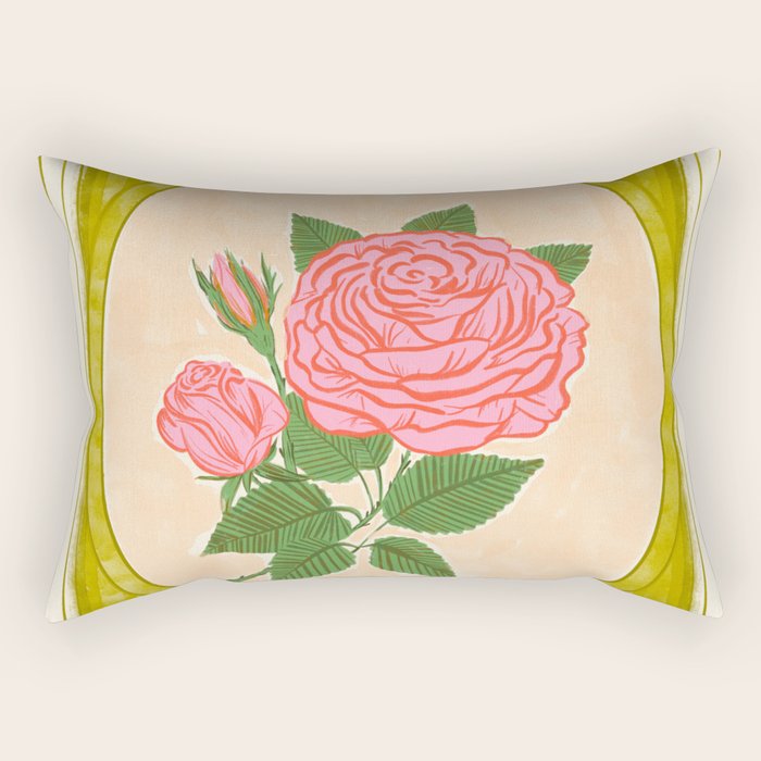 Vintage Rose Illustration with Striped Frame Rectangular Pillow Gallery Image 2