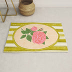 Vintage Rose Illustration with Striped Frame Rug Gallery Image 1