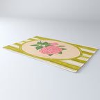 Vintage Rose Illustration with Striped Frame Rug Gallery Image 3