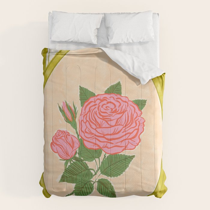 Vintage Rose Illustration with Striped Frame Comforter Gallery Image 6