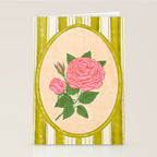 Vintage Rose Illustration with Striped Frame Stationery Card Gallery Image 2