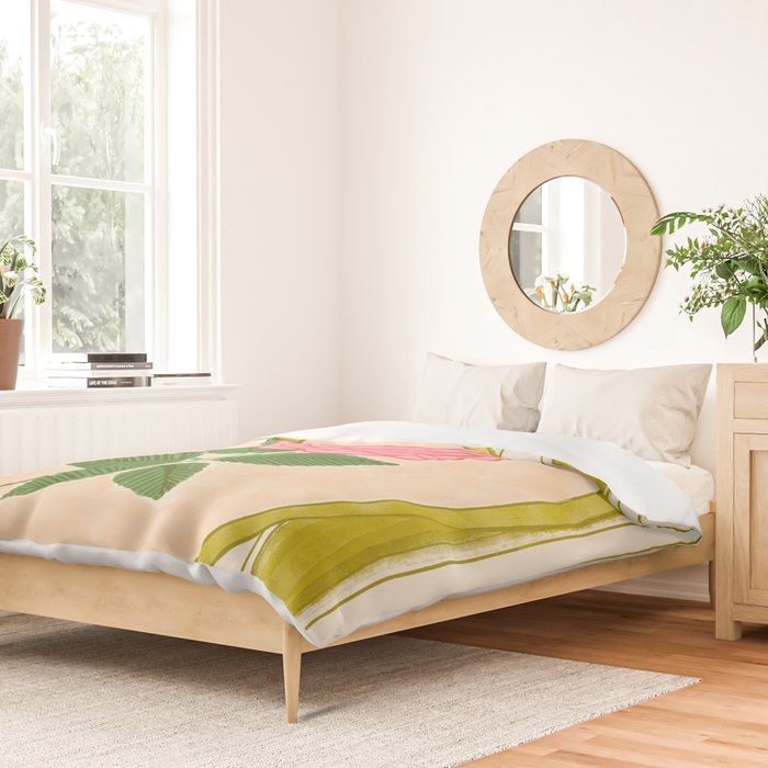 Vintage Rose Illustration with Striped Frame Duvet Cover Gallery Image 2