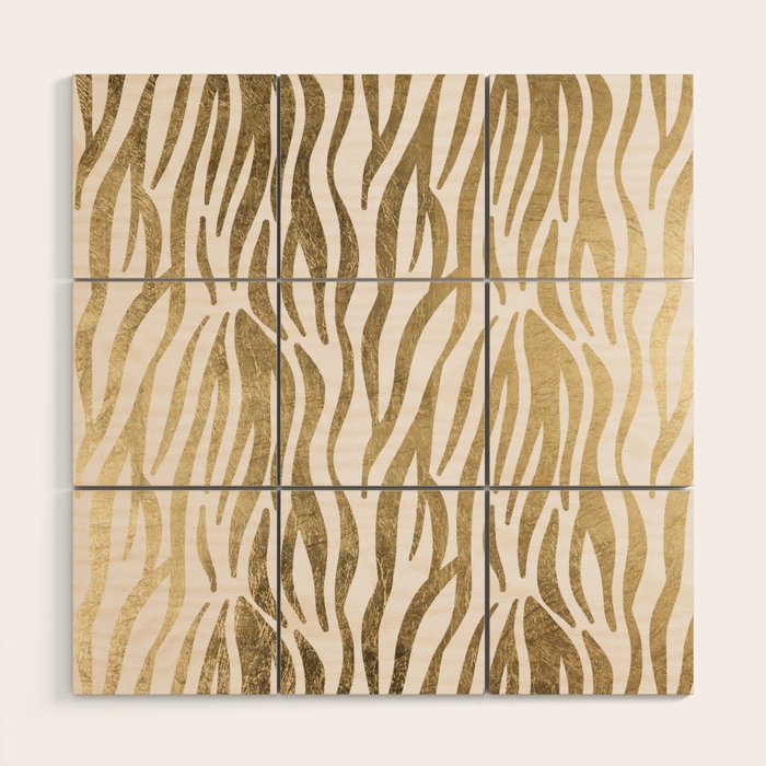 Chic faux gold white modern zebra animal print pattern Wood Wall Art Gallery Image 1