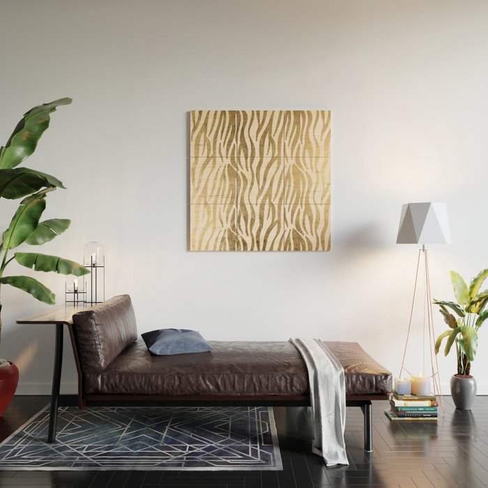 Chic faux gold white modern zebra animal print pattern Wood Wall Art Gallery Image 2