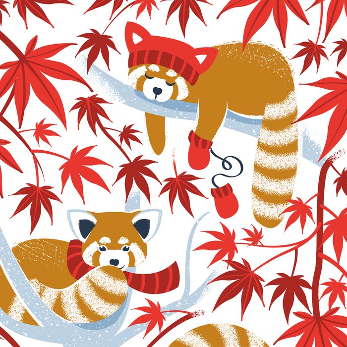 Red panda blending with the foliage // white background desert sun brown cozy animals fog blue tree branches red acer leaves Coffee Mug Gallery Image 2