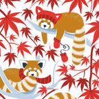 Red panda blending with the foliage // white background desert sun brown cozy animals fog blue tree branches red acer leaves Coffee Mug Gallery Image 2
