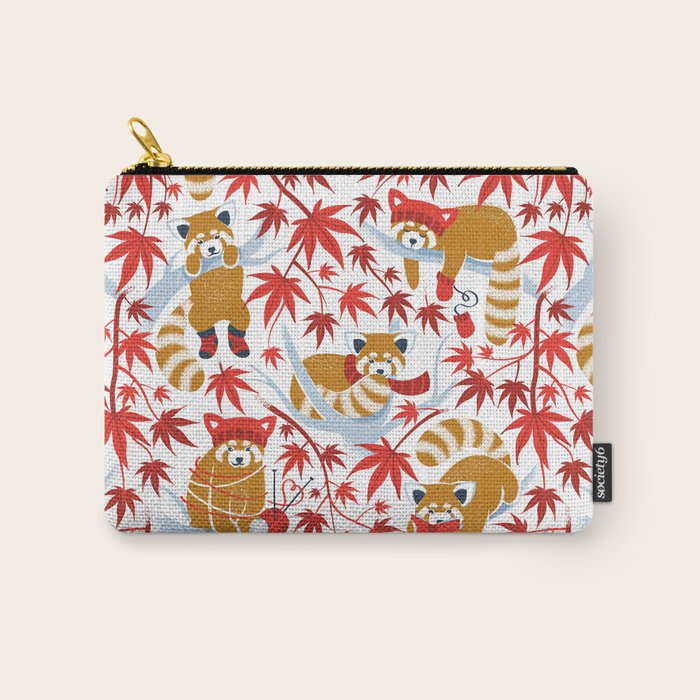 Red panda blending with the foliage // white background desert sun brown cozy animals fog blue tree branches red acer leaves Carry All Pouch Gallery Image 1
